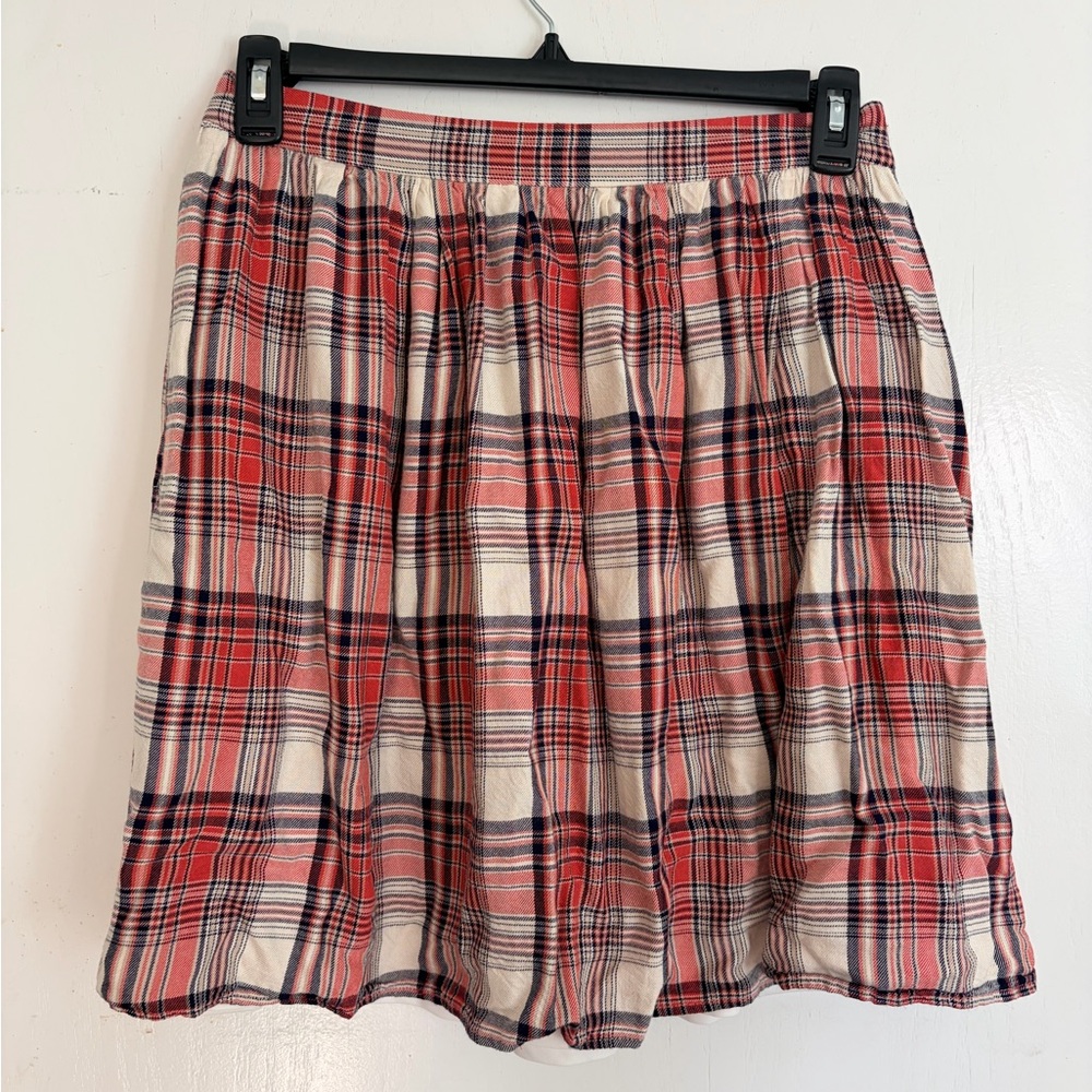 DownEast Red and Cream Plaid A-Line Skirt